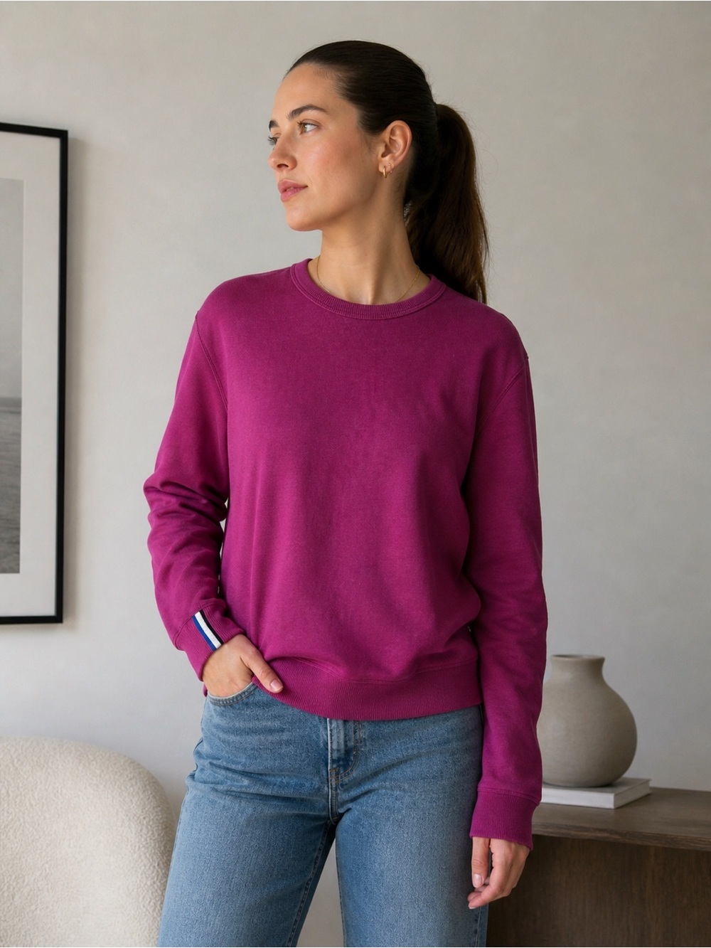 Kit and Ace Pink Crewneck Sweatshirt Zip Pocket Minimalist Small Quiet Luxury